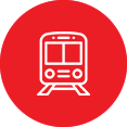 Icon of a metro train on a railway track.