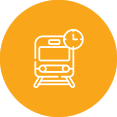 Icon of a train with a clock indicating time.